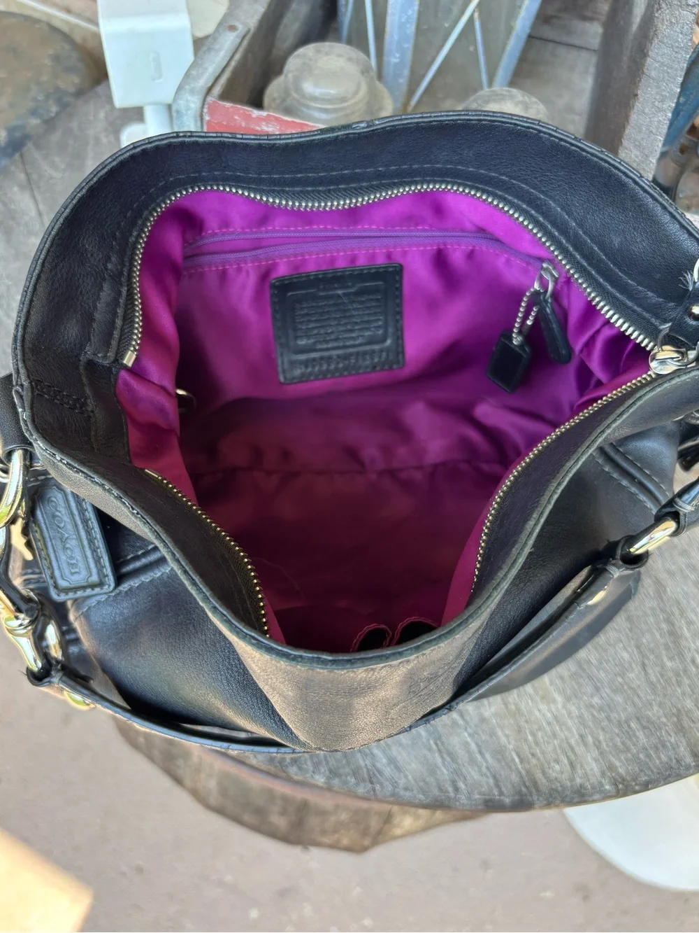Coach Carly Vintage Black Leather Hobo Bag